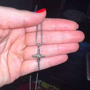 David Yurman X Cross Necklace in Sterling Silver with 14K Yellow Gold